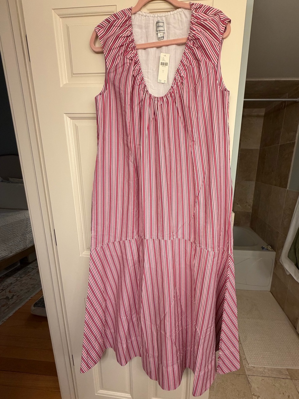 NWT Anthropologie Maeve Cotton Poplin Pink Striped Sleeveless Dress Size Small